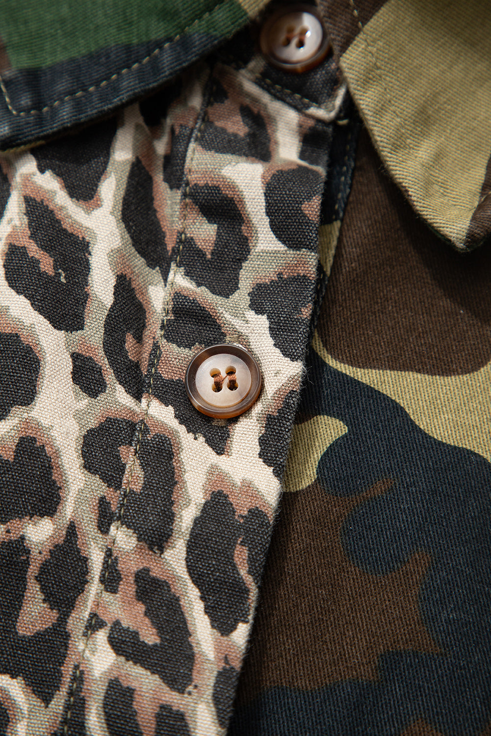 Brown Leopard Camo Patchwork Oversize Shacket With Relaxed Fit Casual Outerwear For Everyday Wear Dear-Lover Dropshipping